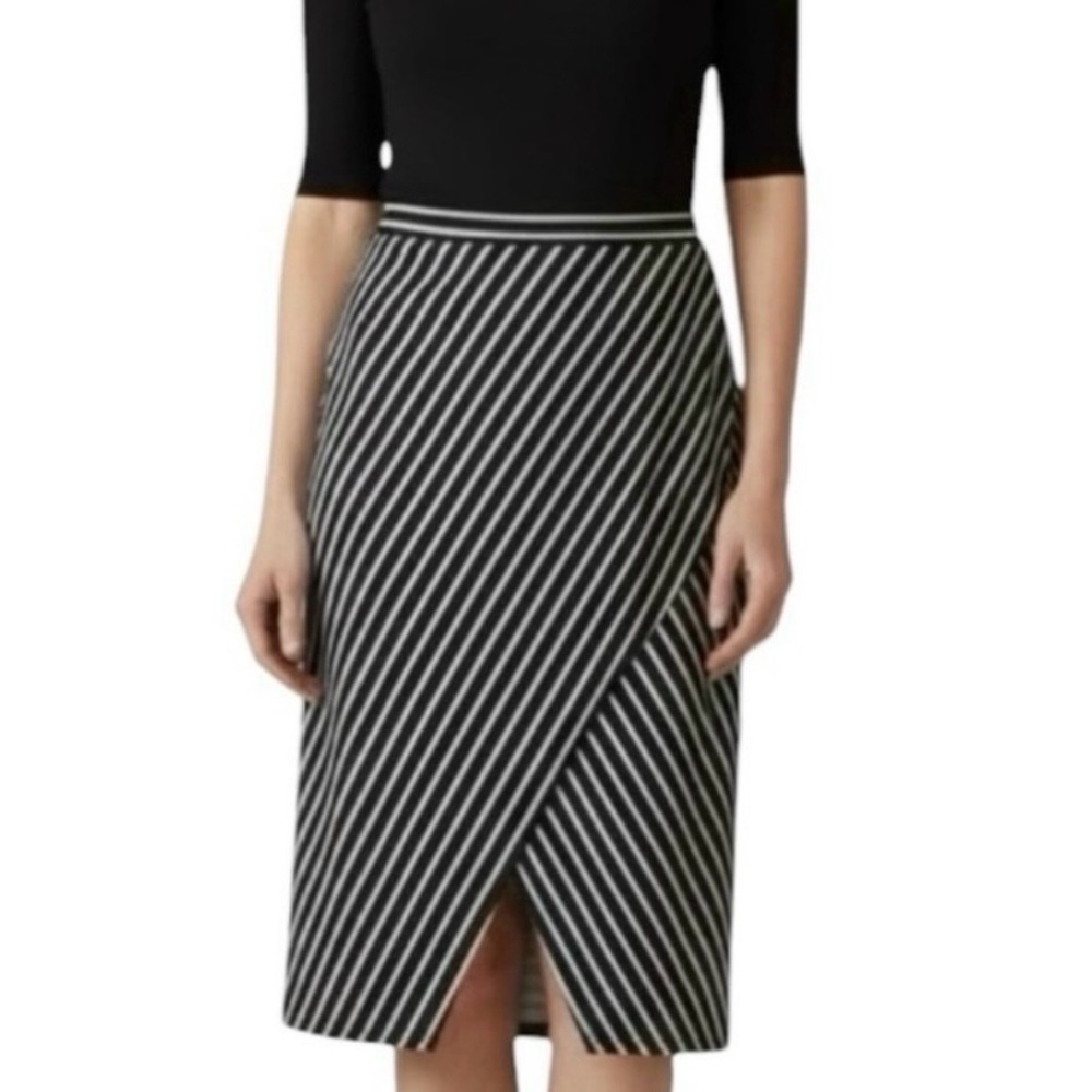 Black White Diagonal Stripe Faux-Wrap Pencil Skirt Daily Specials Women’s Large